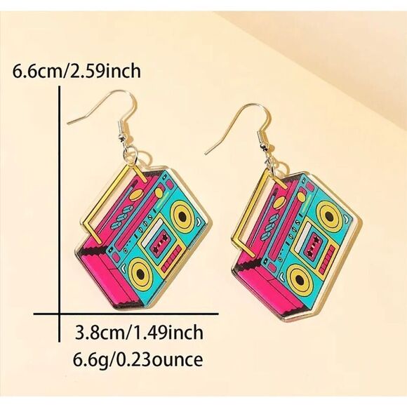 Art Deco Boom Box Earrings - Picture 5 of 5